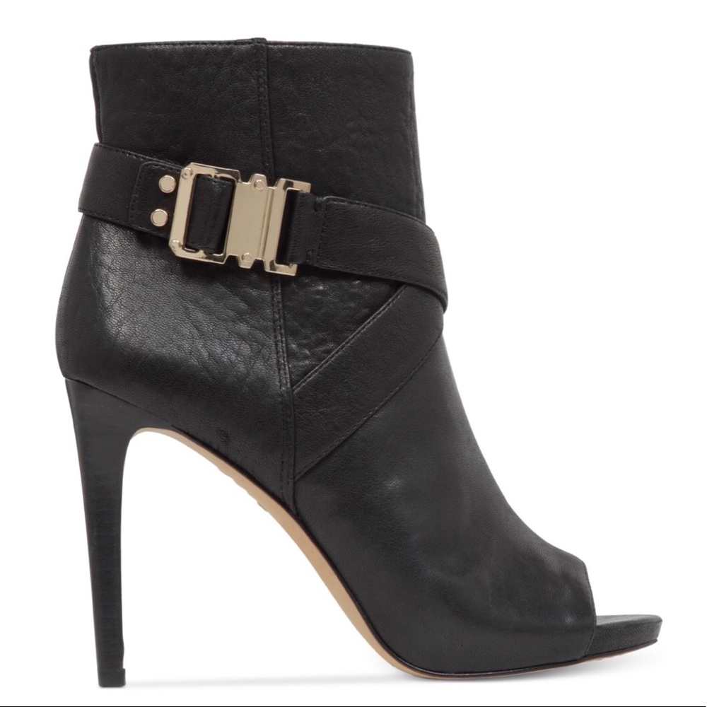 Vince Camuto peep toe leather booties.